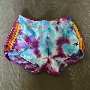 Girls Aviator Nation striped tie-dye shorts